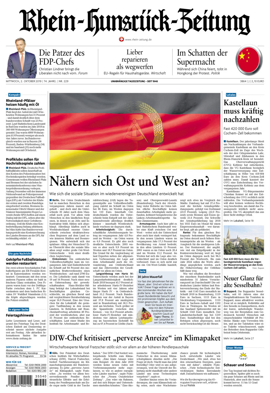 Rhein-Hunsrück-Zeitung vom Mittwoch, 02.10.2019