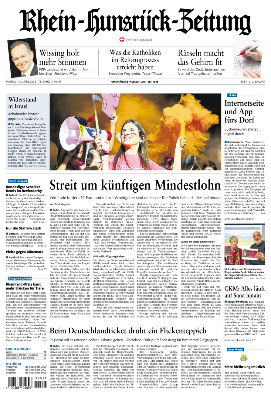 Rhein-Hunsrück-Zeitung vom Montag, 13.03.2023
