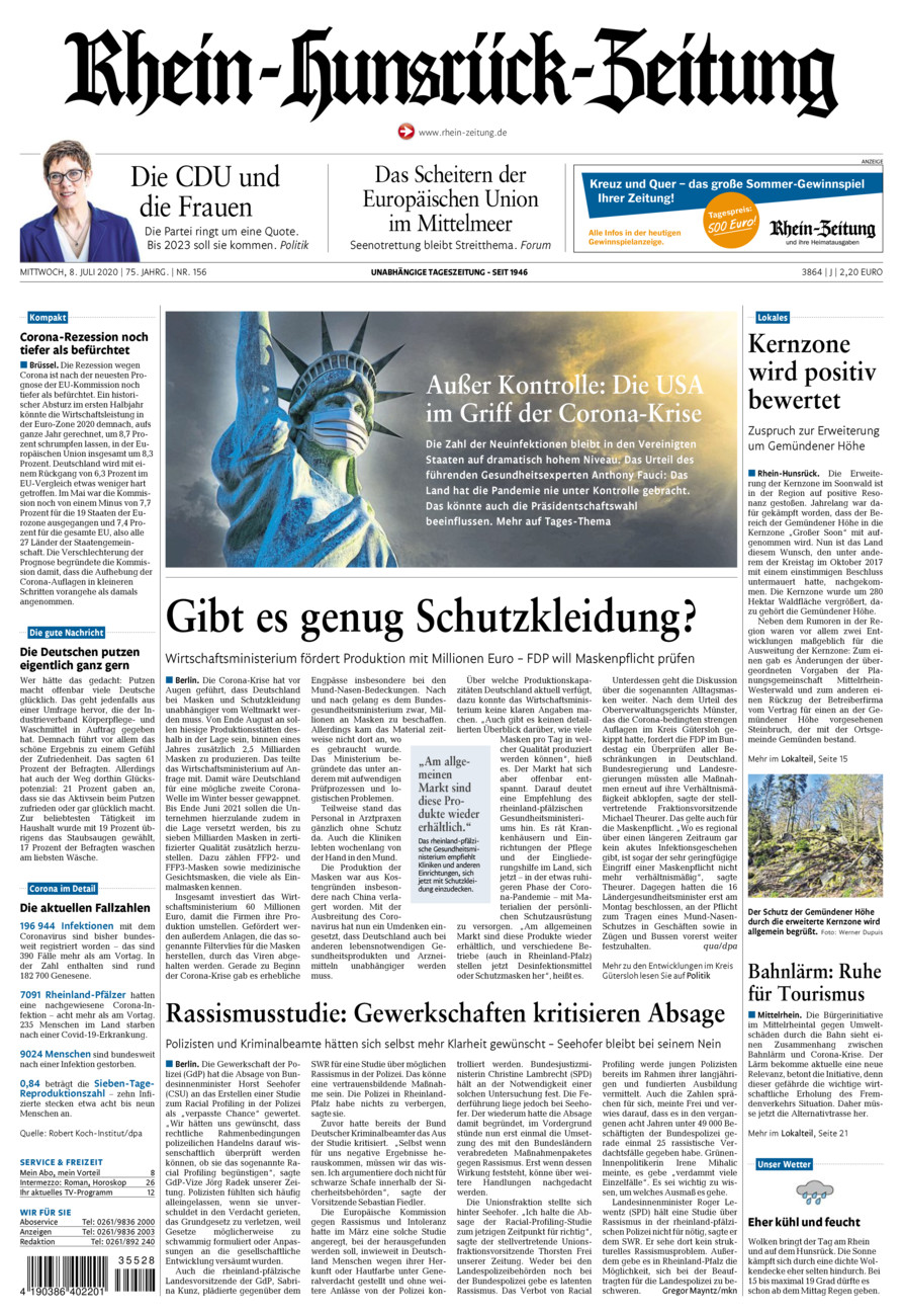 Rhein-Hunsrück-Zeitung vom Mittwoch, 08.07.2020