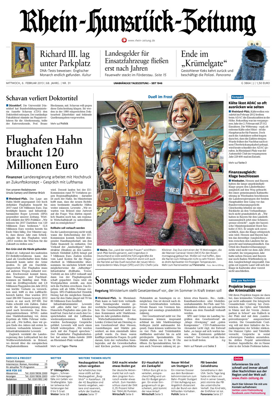 Rhein-Hunsrück-Zeitung vom Mittwoch, 06.02.2013