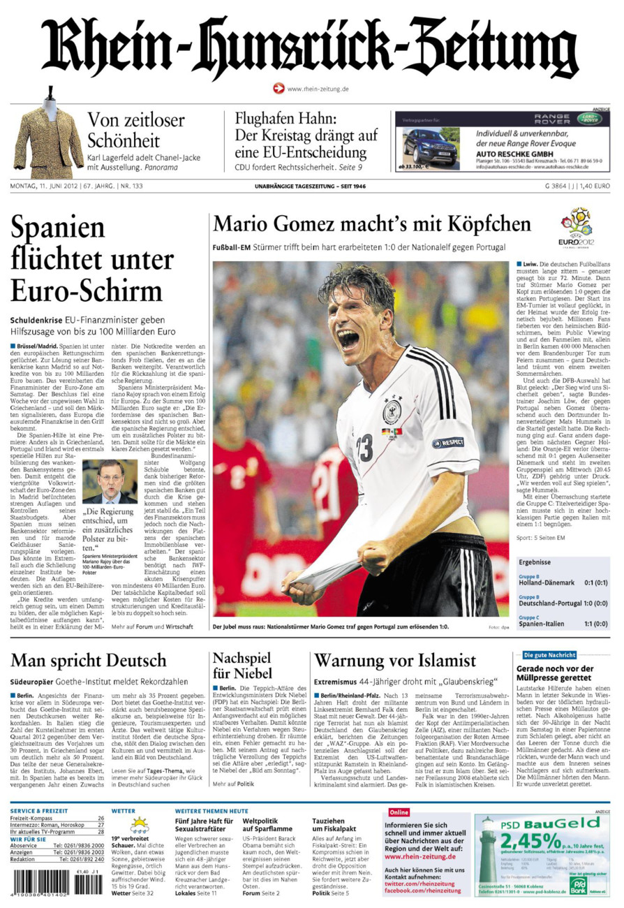 Rhein-Hunsrück-Zeitung vom Montag, 11.06.2012