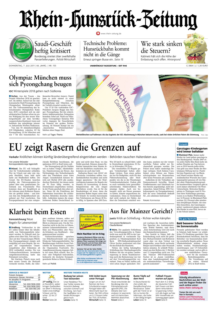 Rhein-Hunsrück-Zeitung vom Donnerstag, 07.07.2011