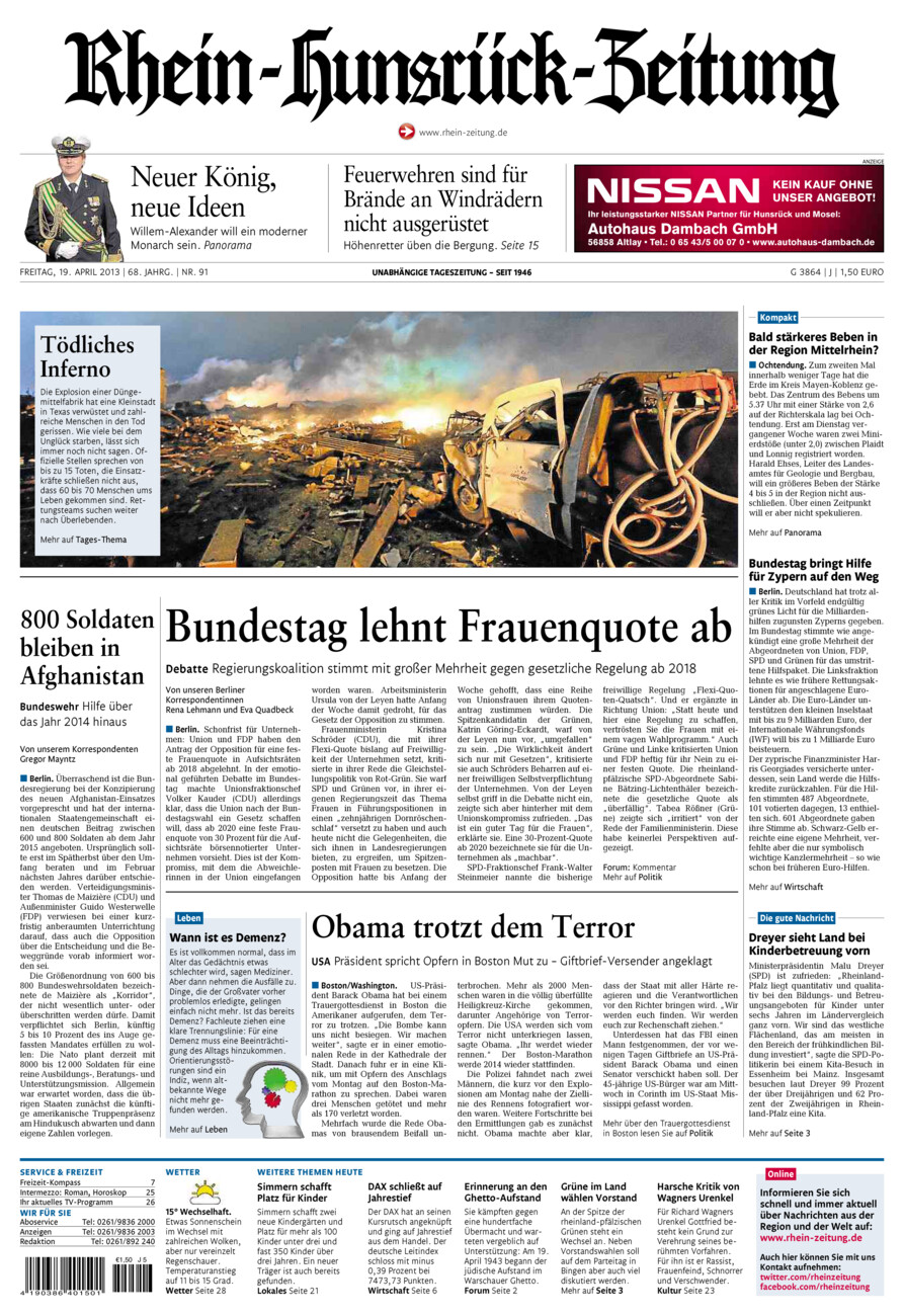Rhein-Hunsrück-Zeitung vom Freitag, 19.04.2013