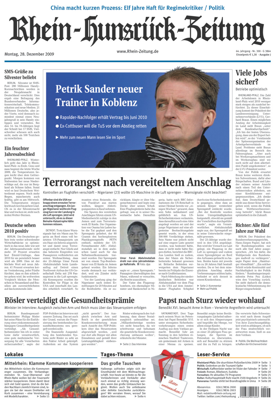 Rhein-Hunsrück-Zeitung vom Montag, 28.12.2009
