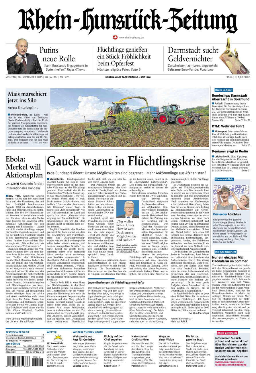 Rhein-Hunsrück-Zeitung vom Montag, 28.09.2015