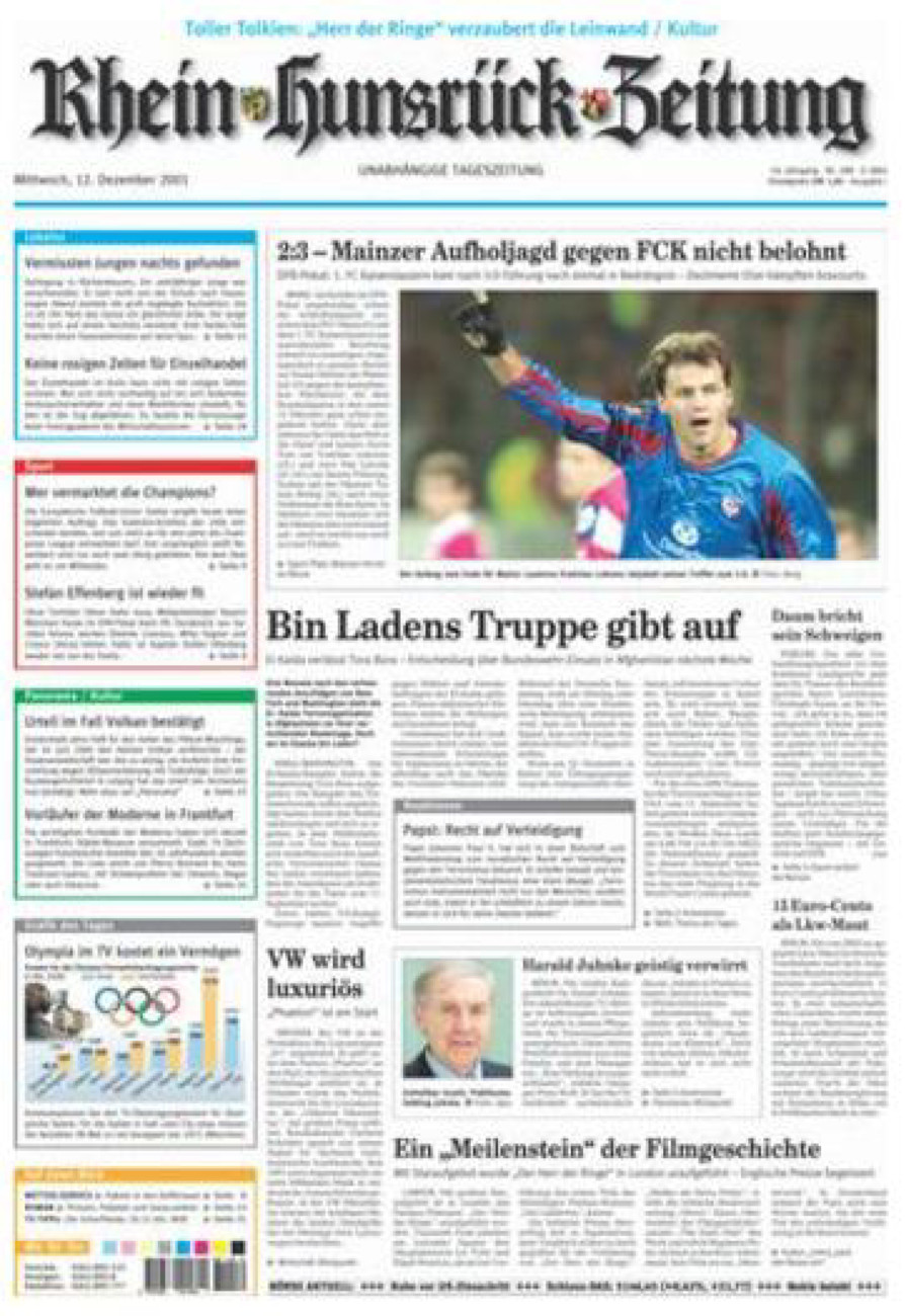 Rhein-Hunsrück-Zeitung vom Mittwoch, 12.12.2001
