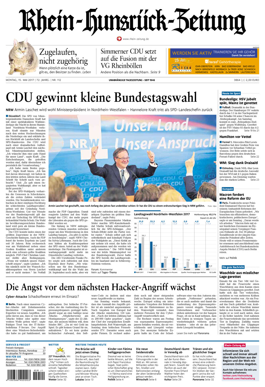 Rhein-Hunsrück-Zeitung vom Montag, 15.05.2017
