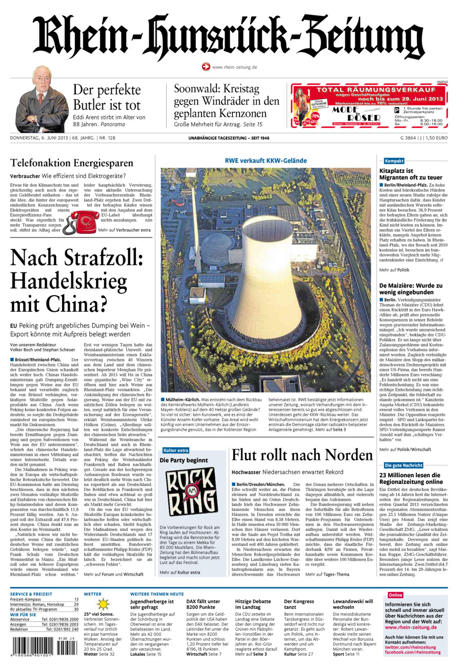 Rhein-Hunsrück-Zeitung vom Donnerstag, 06.06.2013