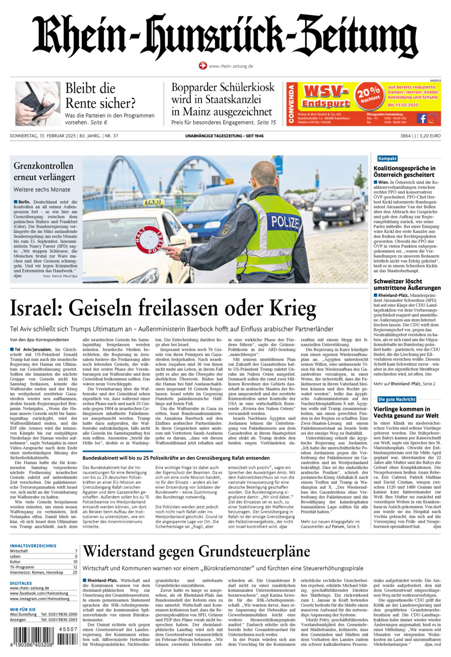 Rhein-Hunsrück-Zeitung vom Donnerstag, 13.02.2025