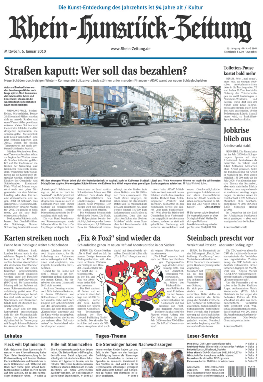 Rhein-Hunsrück-Zeitung vom Mittwoch, 06.01.2010
