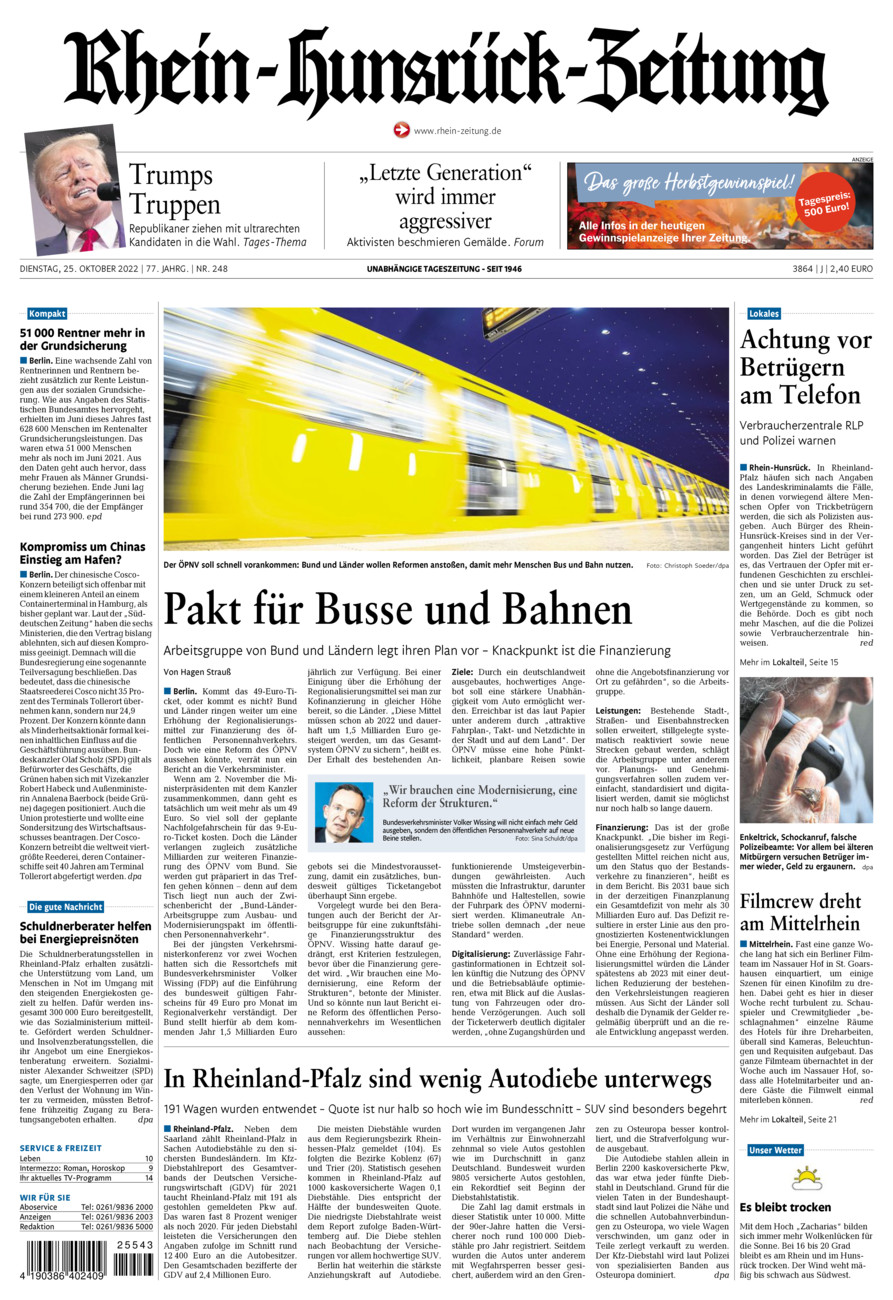 Rhein-Hunsrück-Zeitung vom Dienstag, 25.10.2022