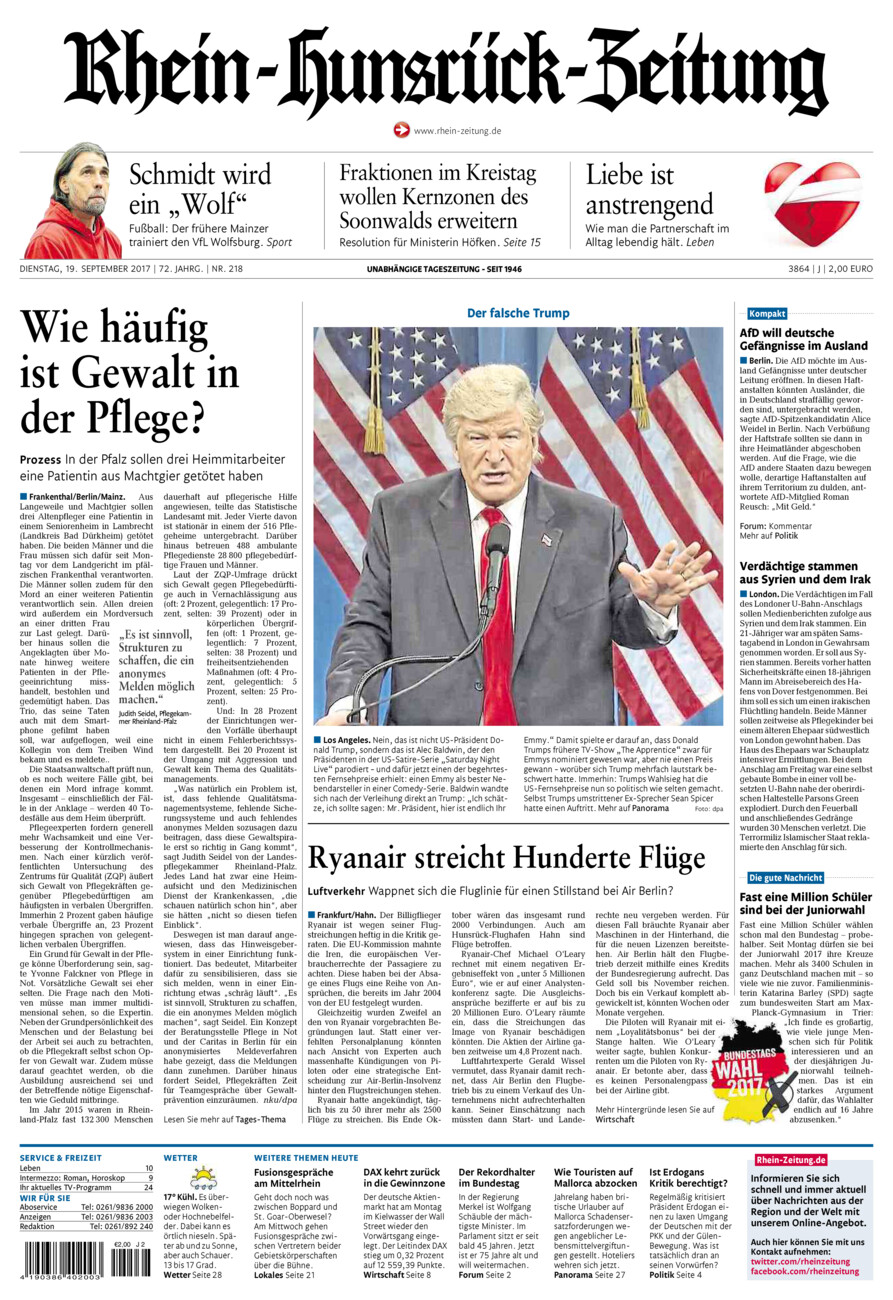 Rhein-Hunsrück-Zeitung vom Dienstag, 19.09.2017
