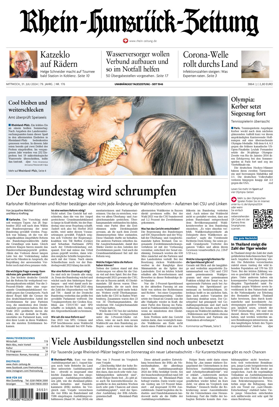 Rhein-Hunsrück-Zeitung vom Mittwoch, 31.07.2024