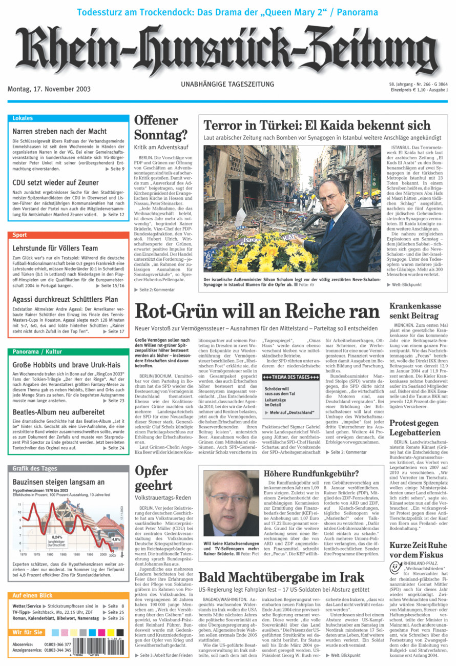 Rhein-Hunsrück-Zeitung vom Montag, 17.11.2003