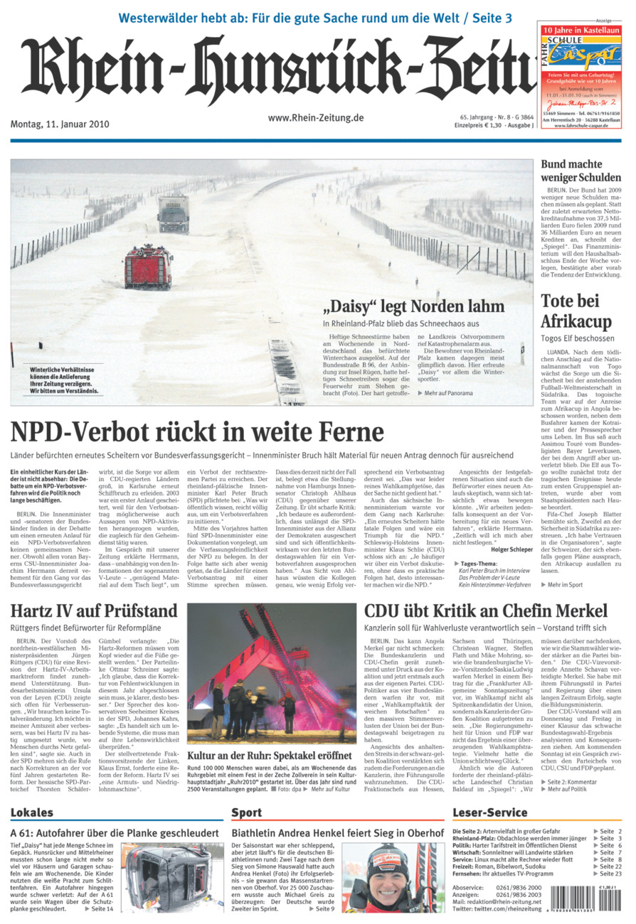 Rhein-Hunsrück-Zeitung vom Montag, 11.01.2010
