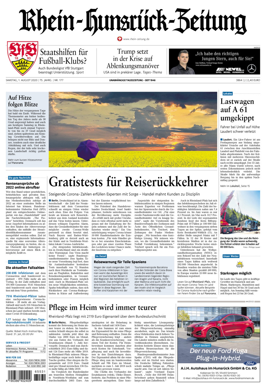 Rhein-Hunsrück-Zeitung vom Samstag, 01.08.2020
