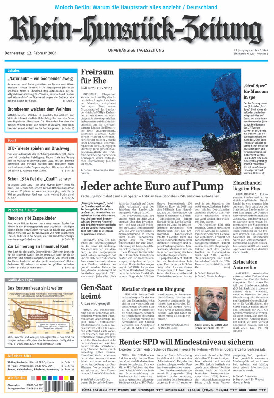 Rhein-Hunsrück-Zeitung vom Donnerstag, 12.02.2004
