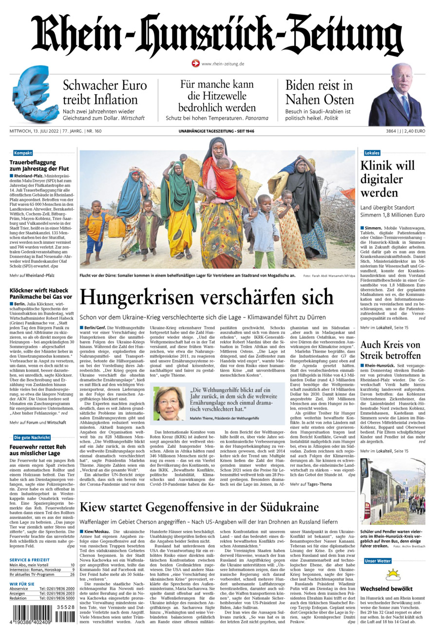 Rhein-Hunsrück-Zeitung vom Mittwoch, 13.07.2022