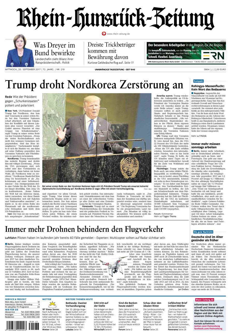 Rhein-Hunsrück-Zeitung vom Mittwoch, 20.09.2017