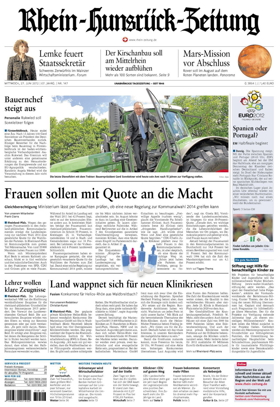 Rhein-Hunsrück-Zeitung vom Mittwoch, 27.06.2012