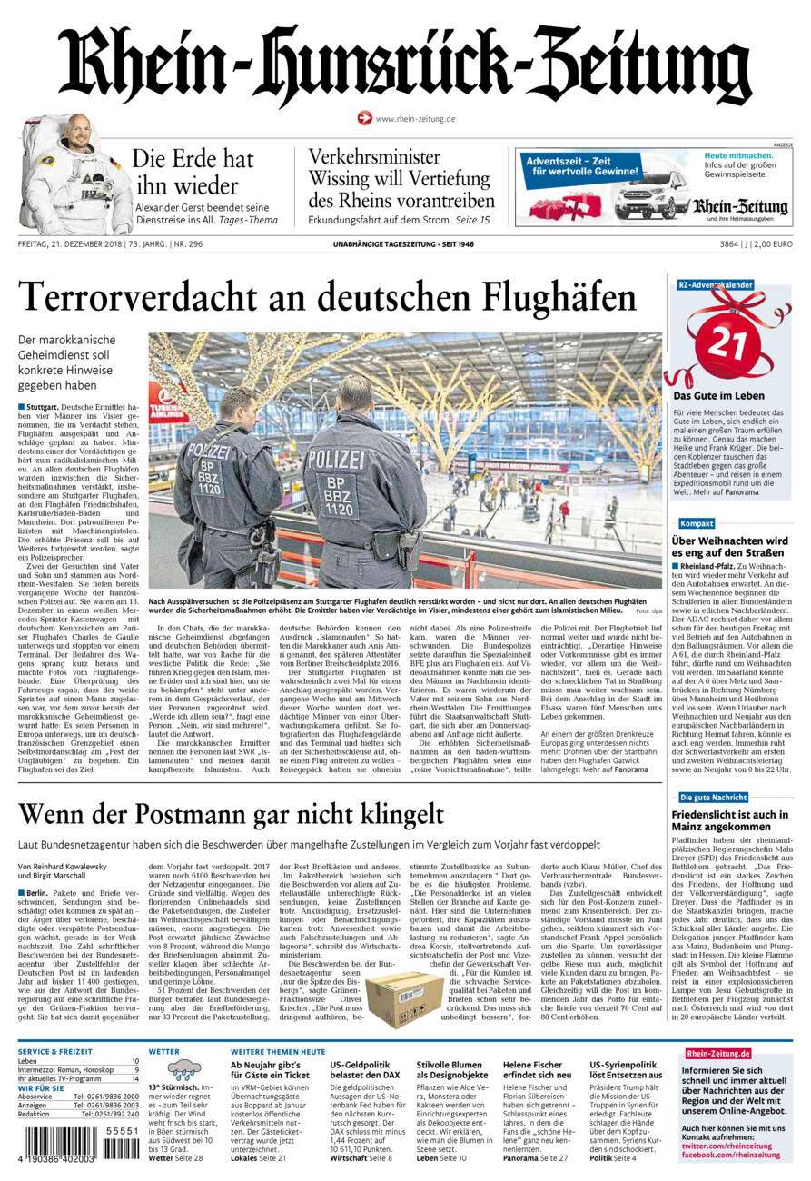 Rhein-Hunsrück-Zeitung vom Freitag, 21.12.2018