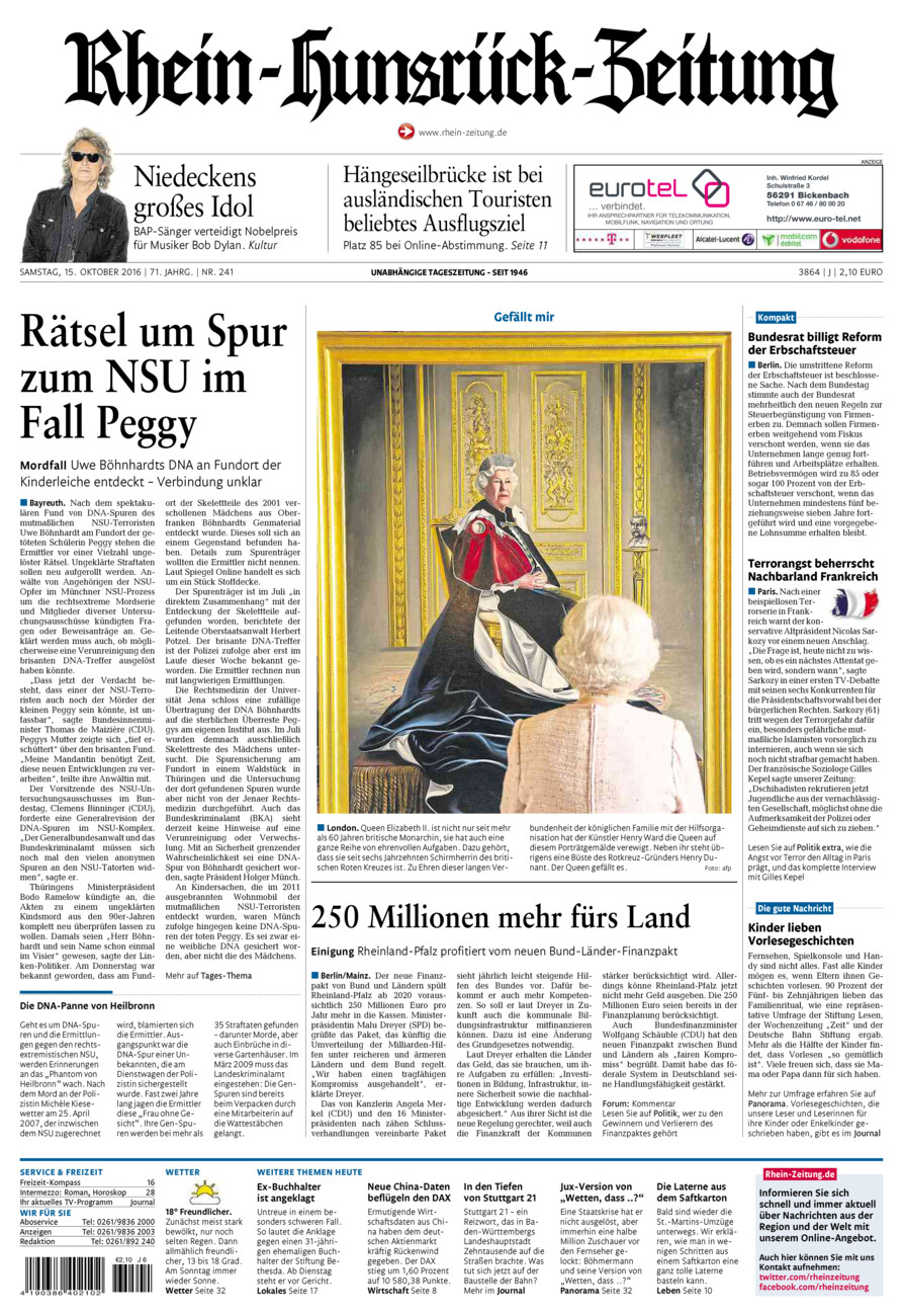 Rhein-Hunsrück-Zeitung vom Samstag, 15.10.2016