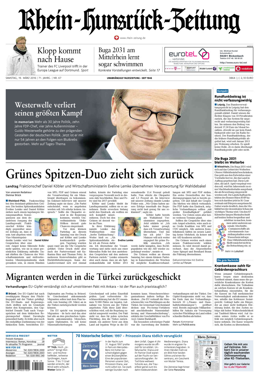 Rhein-Hunsrück-Zeitung vom Samstag, 19.03.2016
