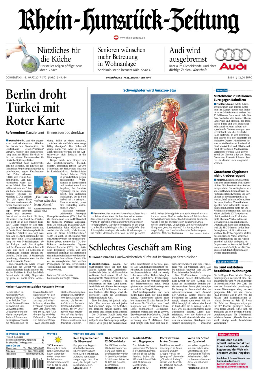 Rhein-Hunsrück-Zeitung vom Donnerstag, 16.03.2017