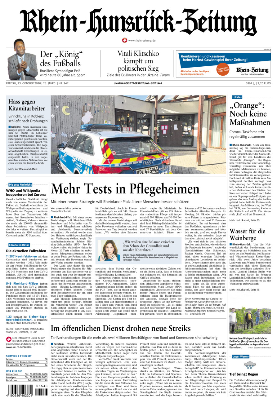 Rhein-Hunsrück-Zeitung vom Freitag, 23.10.2020