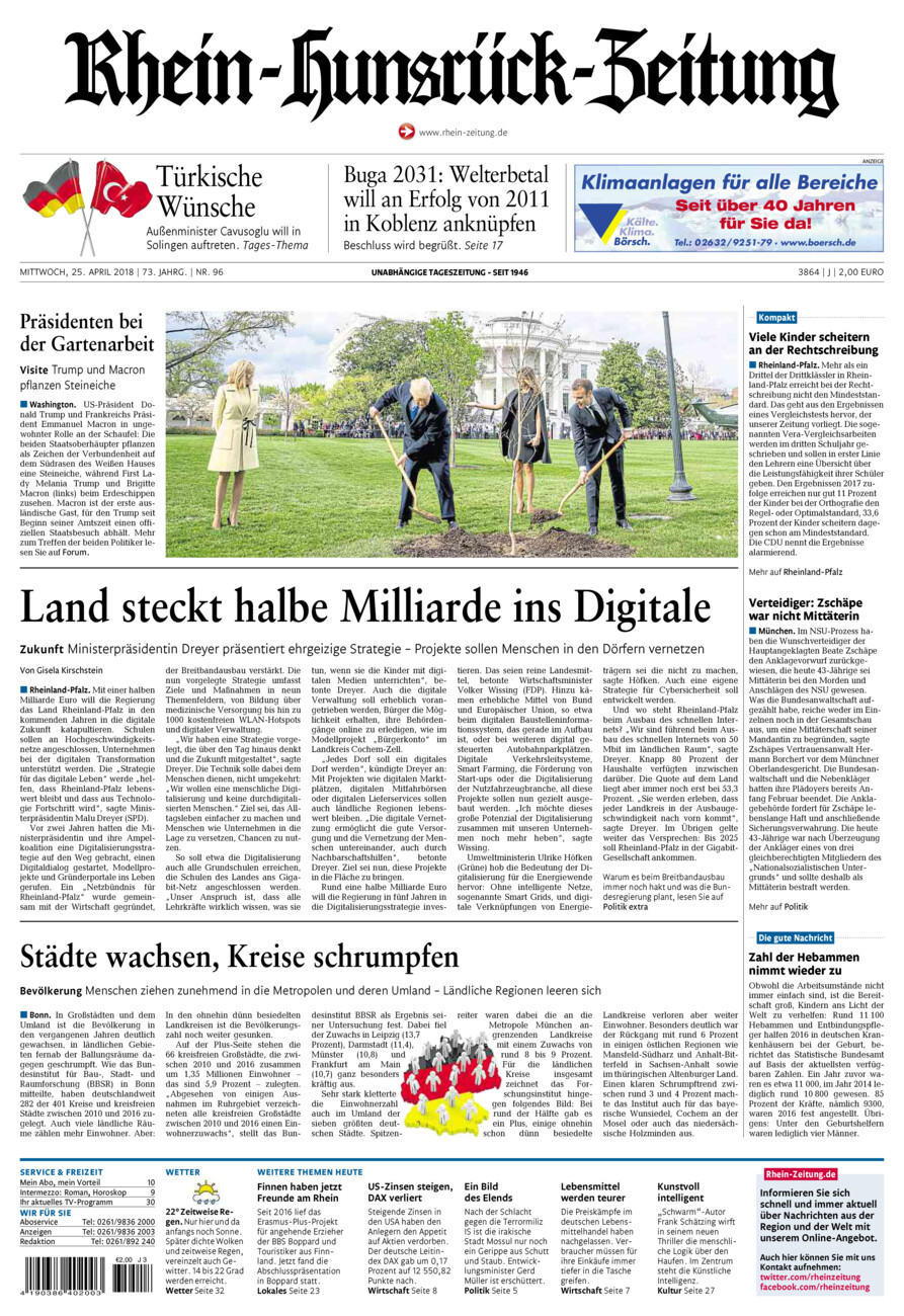 Rhein-Hunsrück-Zeitung vom Mittwoch, 25.04.2018