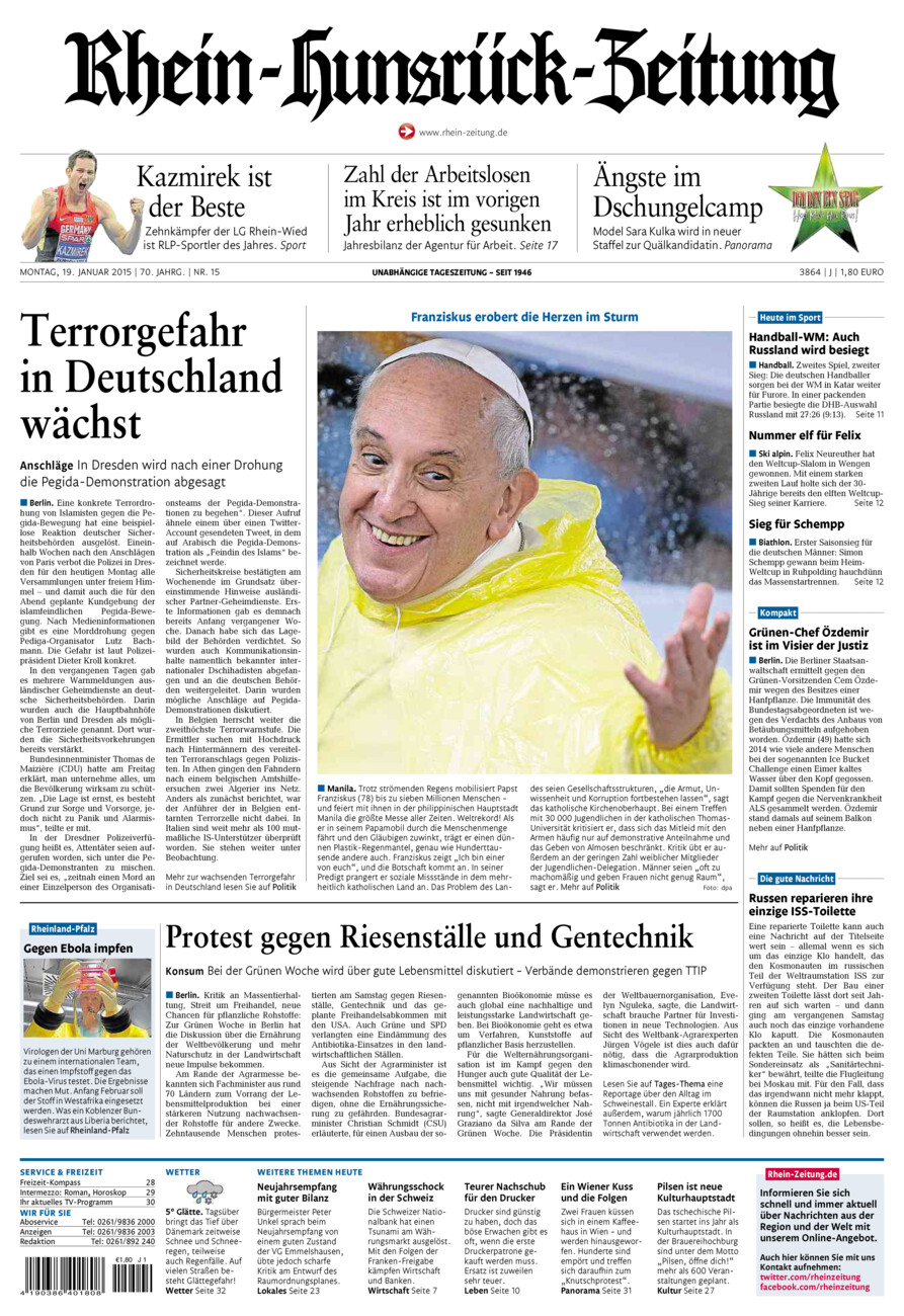 Rhein-Hunsrück-Zeitung vom Montag, 19.01.2015