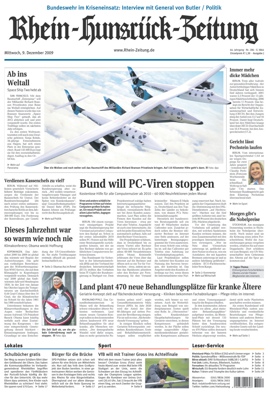 Rhein-Hunsrück-Zeitung vom Mittwoch, 09.12.2009