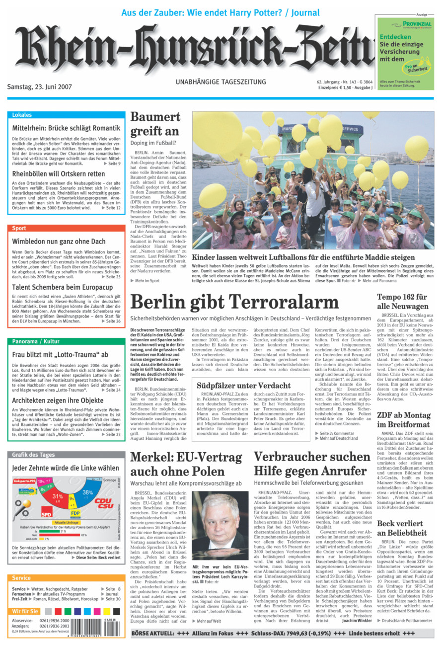 Rhein-Hunsrück-Zeitung vom Samstag, 23.06.2007