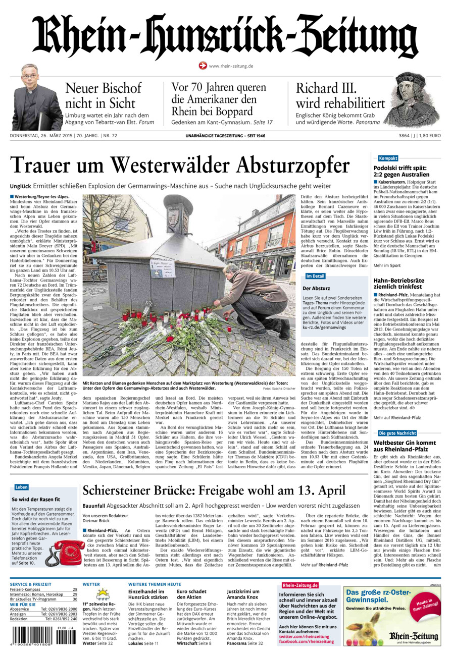 Rhein-Hunsrück-Zeitung vom Donnerstag, 26.03.2015