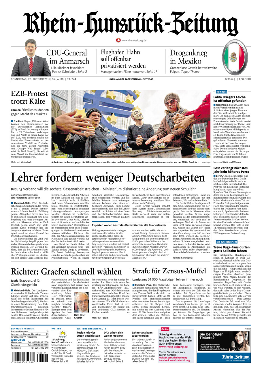 Rhein-Hunsrück-Zeitung vom Donnerstag, 20.10.2011