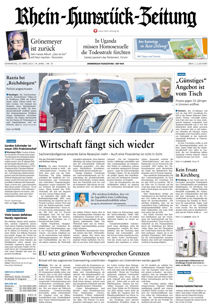 Rhein-Hunsrück-Zeitung vom Donnerstag, 23.03.2023