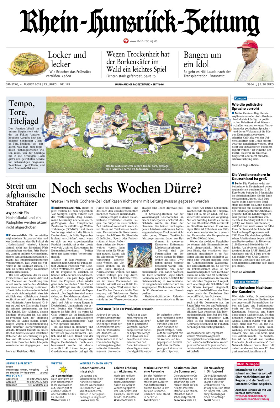 Rhein-Hunsrück-Zeitung vom Samstag, 04.08.2018