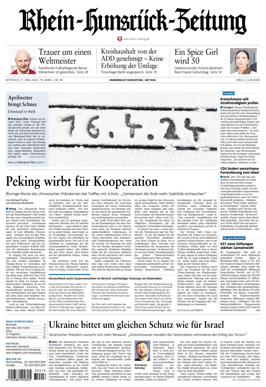Rhein-Hunsrück-Zeitung vom Mittwoch, 17.04.2024