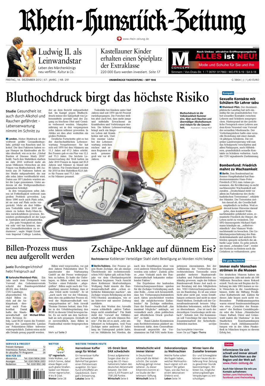 Rhein-Hunsrück-Zeitung vom Freitag, 14.12.2012