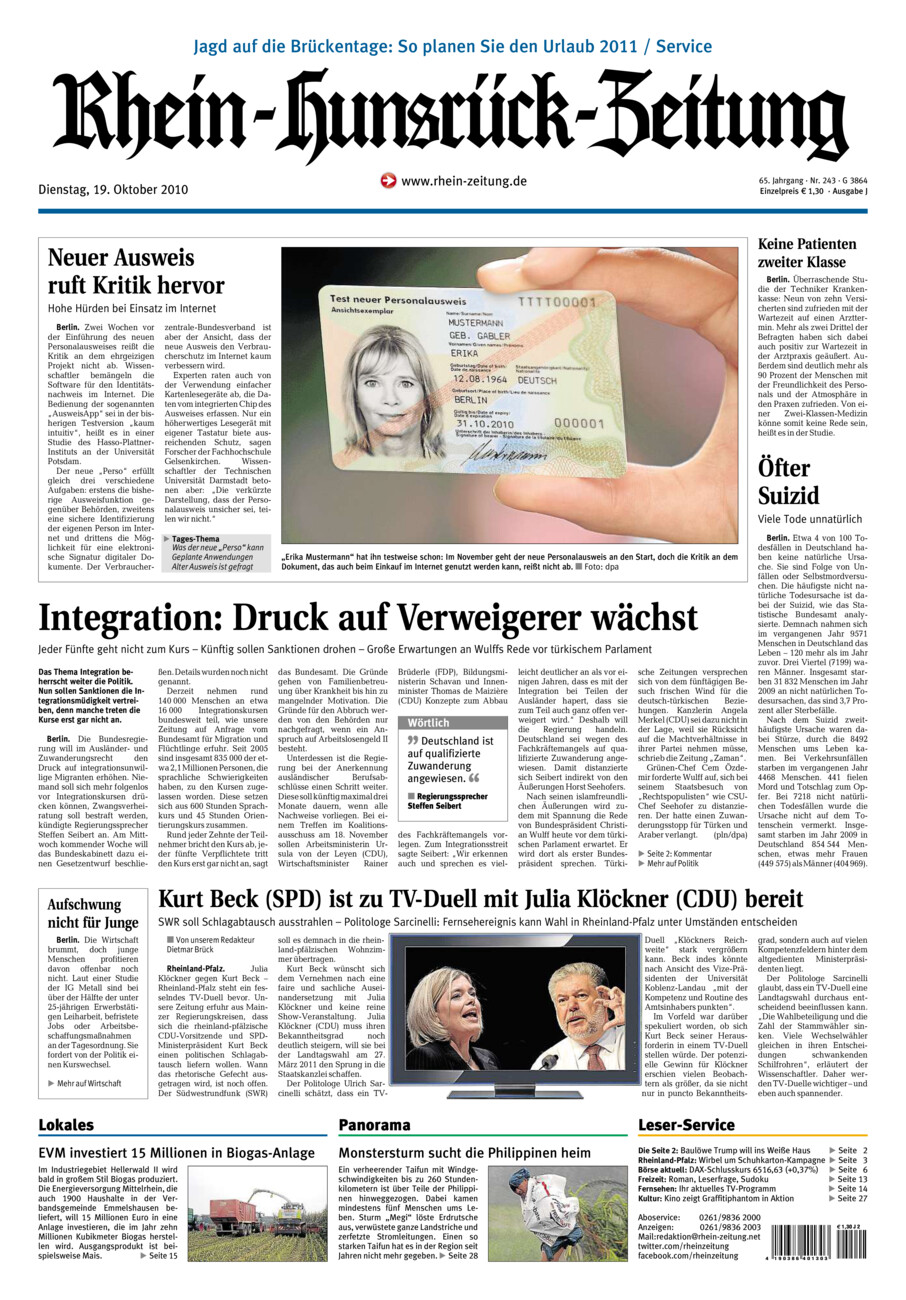 Rhein-Hunsrück-Zeitung vom Dienstag, 19.10.2010