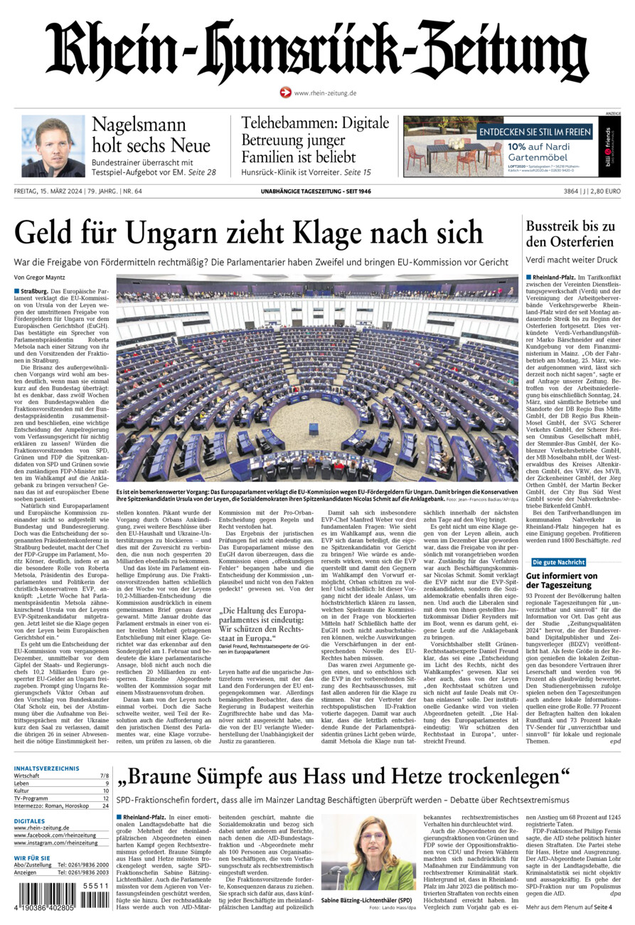 Rhein-Hunsrück-Zeitung vom Freitag, 15.03.2024