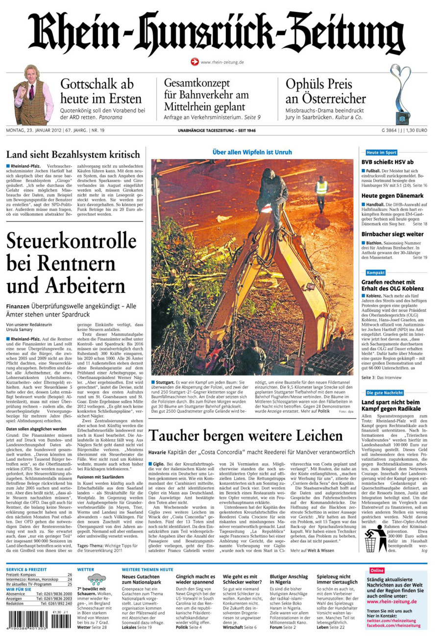 Rhein-Hunsrück-Zeitung vom Montag, 23.01.2012