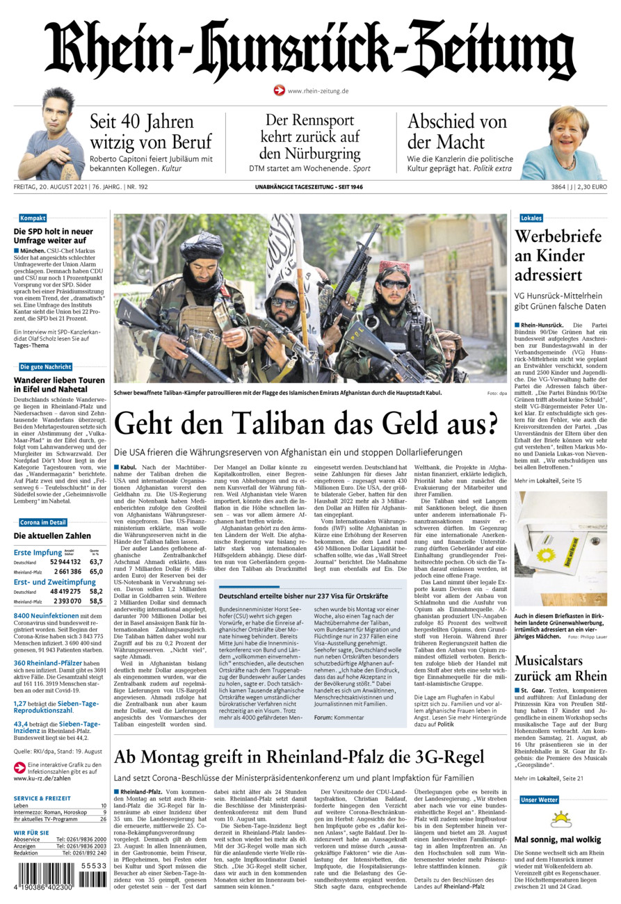 Rhein-Hunsrück-Zeitung vom Freitag, 20.08.2021