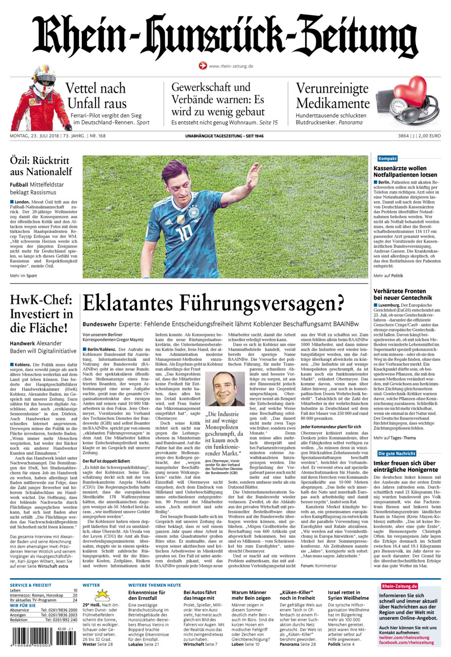 Rhein-Hunsrück-Zeitung vom Montag, 23.07.2018