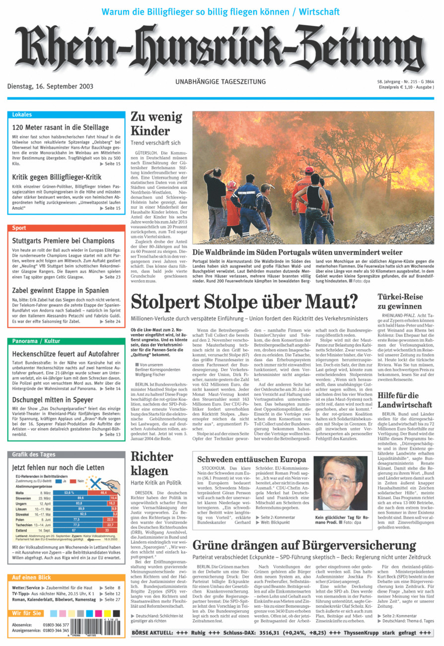 Rhein-Hunsrück-Zeitung vom Dienstag, 16.09.2003