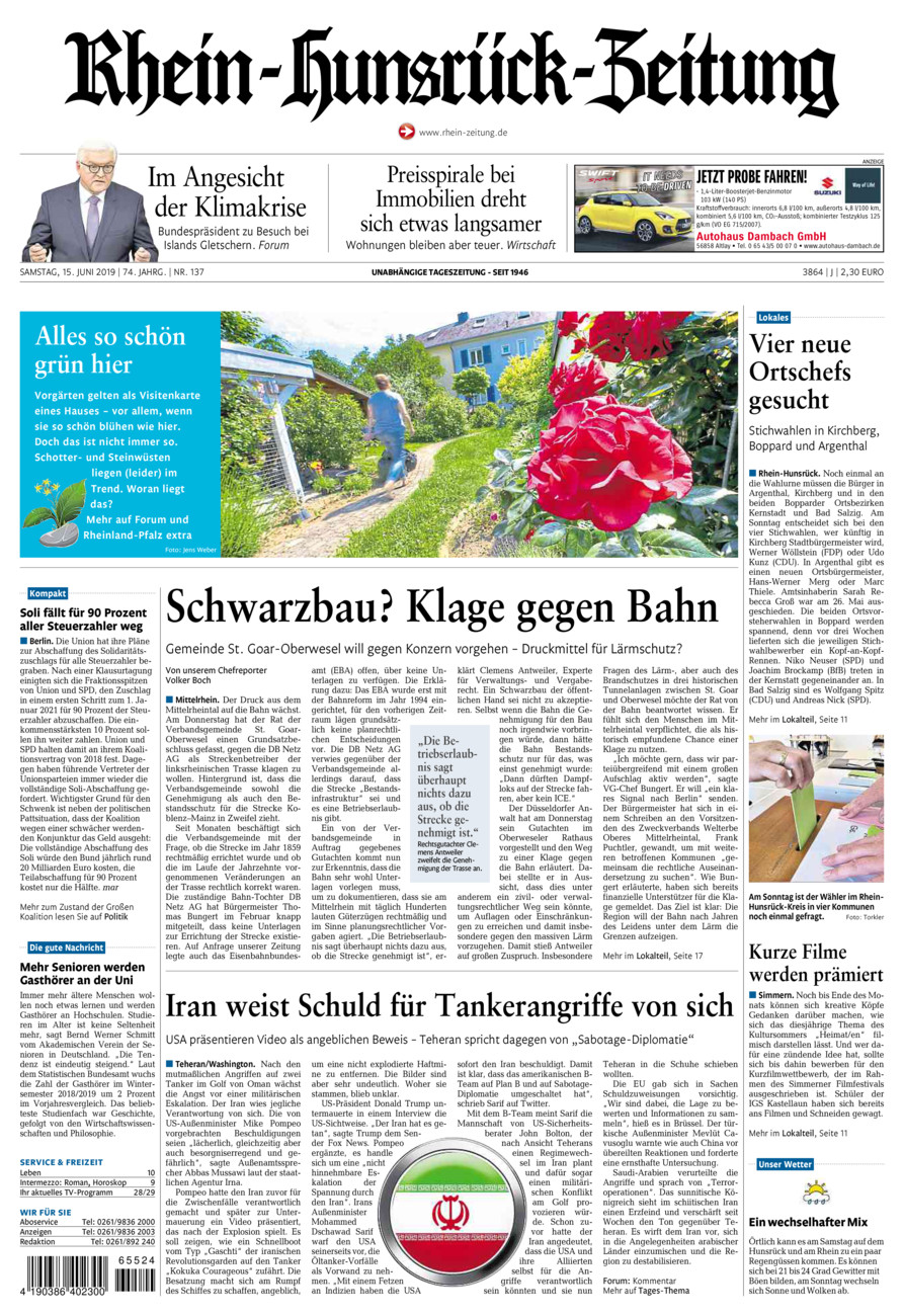 Rhein-Hunsrück-Zeitung vom Samstag, 15.06.2019