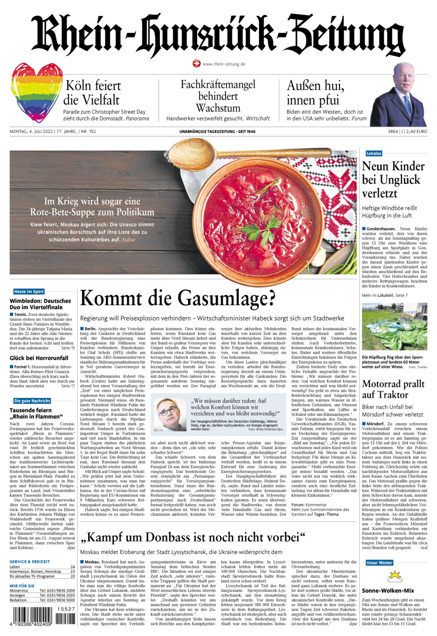 Rhein-Hunsrück-Zeitung vom Montag, 04.07.2022
