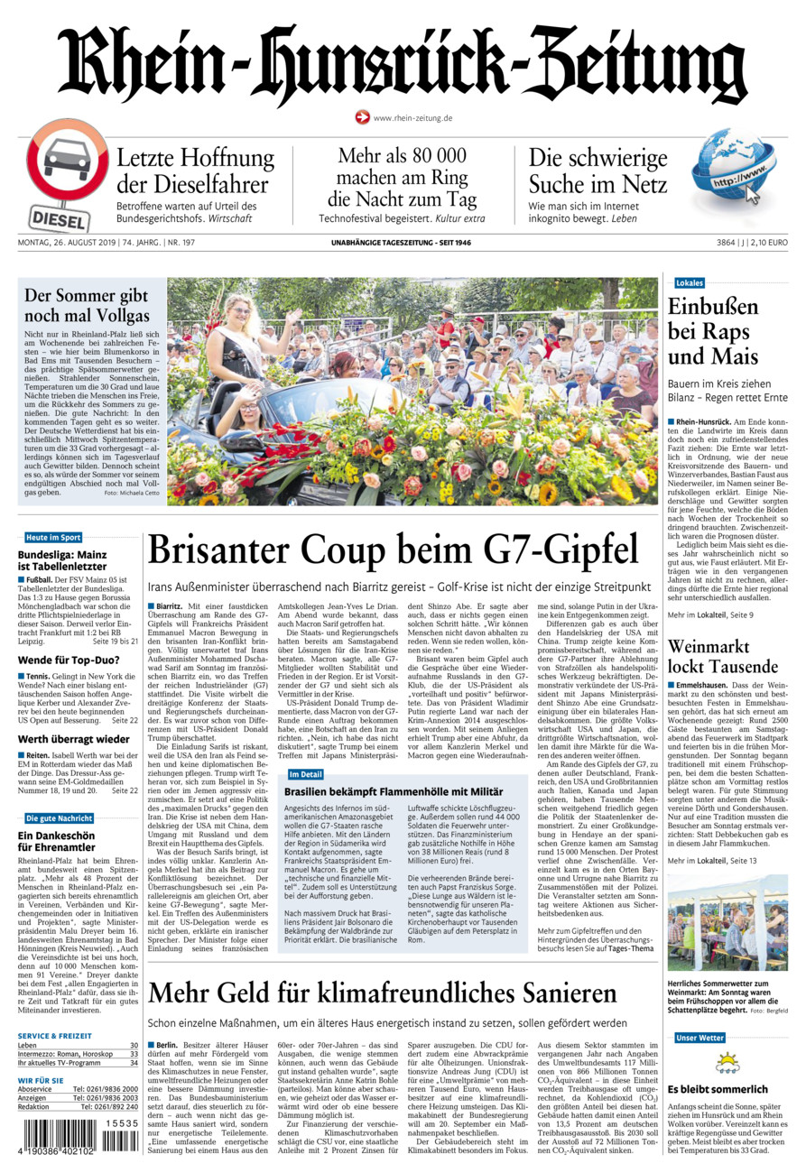 Rhein-Hunsrück-Zeitung vom Montag, 26.08.2019
