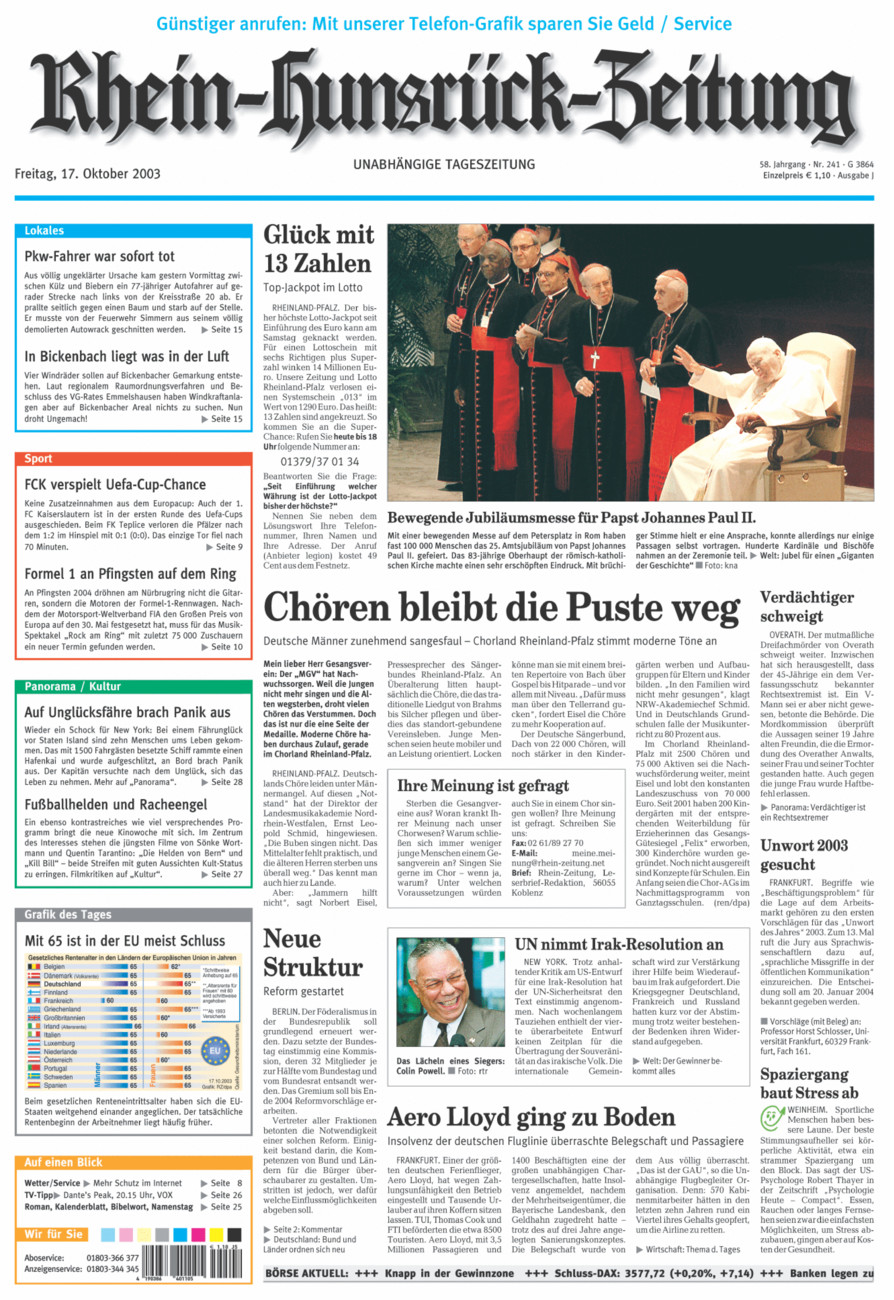 Rhein-Hunsrück-Zeitung vom Freitag, 17.10.2003