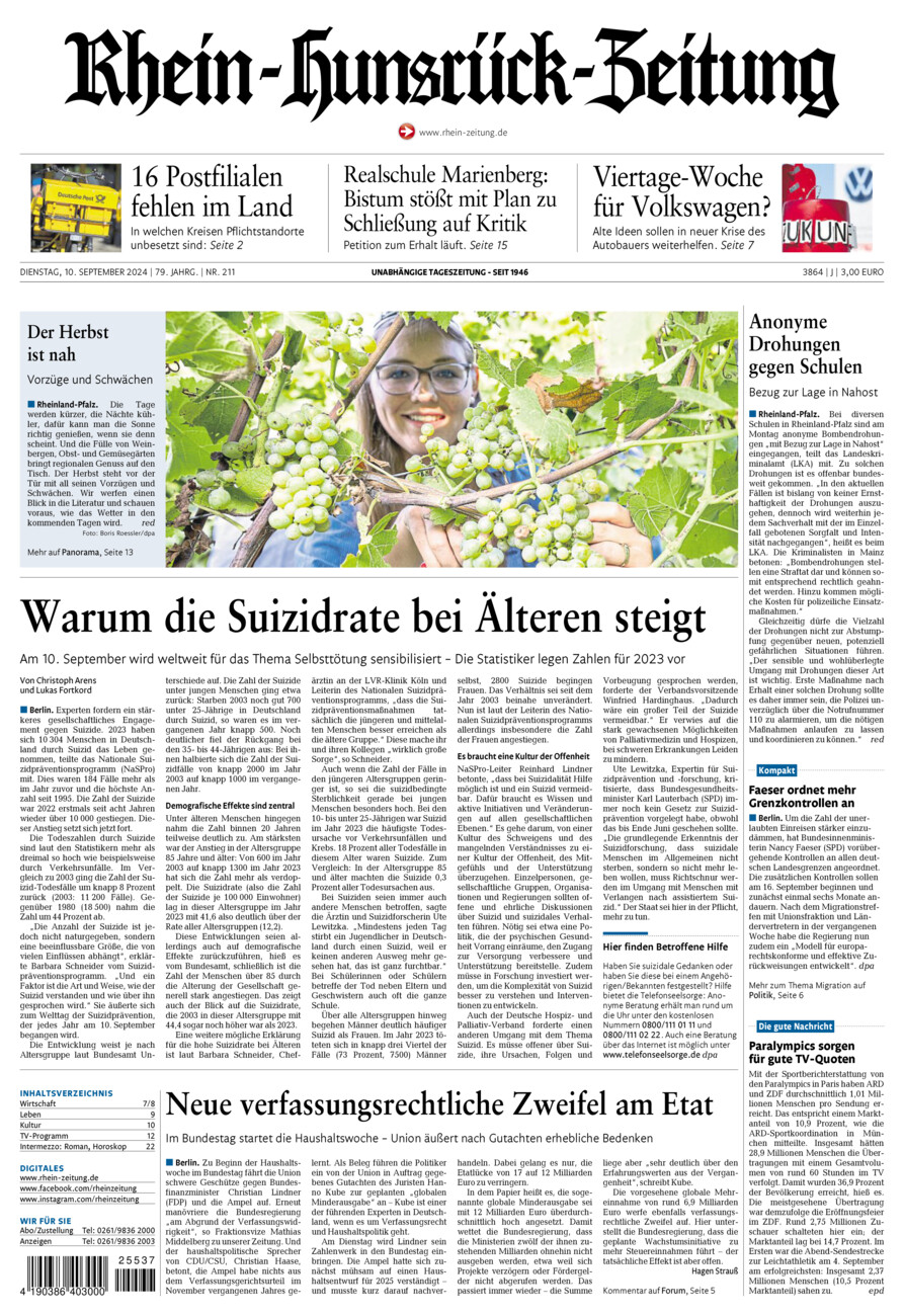 Rhein-Hunsrück-Zeitung vom Dienstag, 10.09.2024